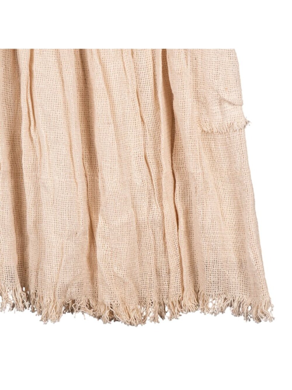 VTG Rattan Skirt 7 Beige Cotton Mesh Pockets Fringe Boho Indie Earthy Peasant - Picture 3 of 7